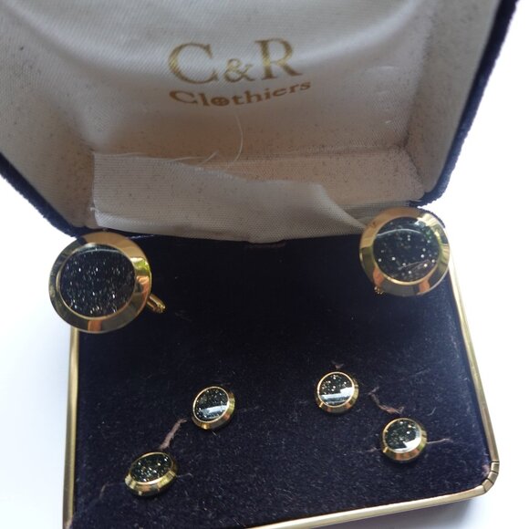Black Druzy Gemstone Tuxedo Cufflinks and Studs